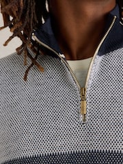 White Stuff Blue Newport Merino Jacquard Funnel Jumper - Image 4 of 6