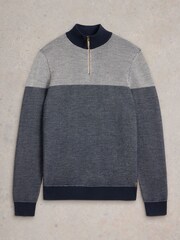 White Stuff Blue Newport Merino Jacquard Funnel Jumper - Image 5 of 6