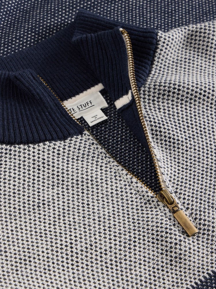 White Stuff Blue Newport Merino Jacquard Funnel Jumper - Image 6 of 6