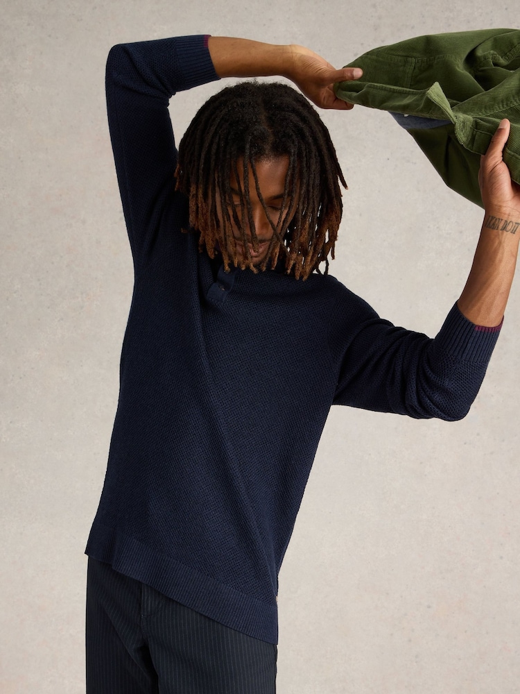 White Stuff Blue Newport Merino Henley Jumper - Image 1 of 6