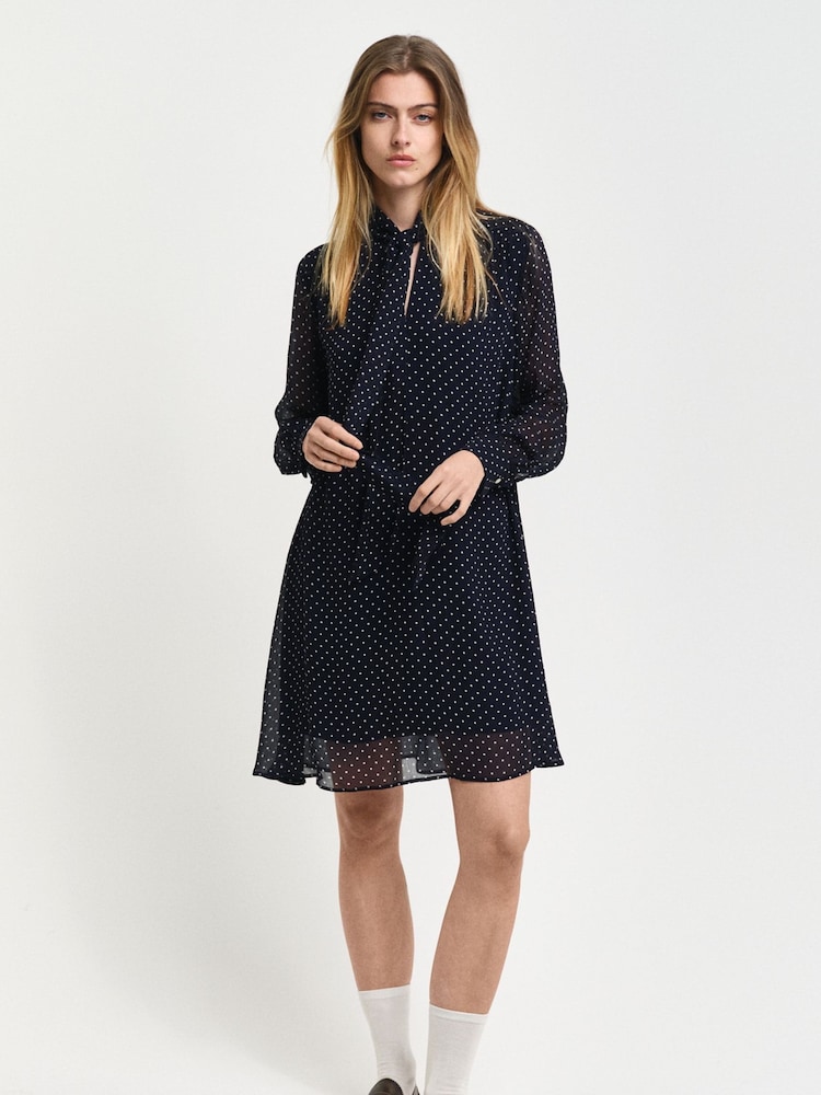 GANT Blue Regular Dot Print Bow Dress - Image 1 of 1 GANT Blue Regular Dot Print Bow Dress - Image 1 of 1