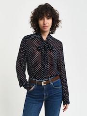 GANT Blue Regular Dot Print Bow Blouse - Image 1 of 4