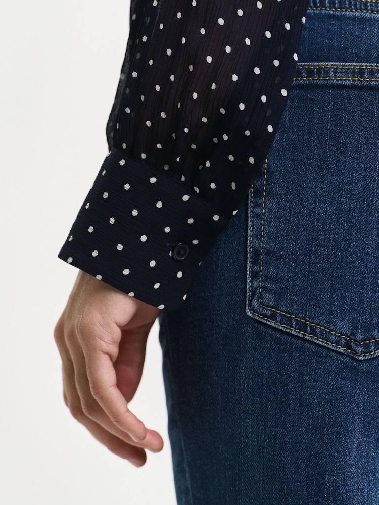 GANT Blue Regular Dot Print Bow Blouse - Image 4 of 4