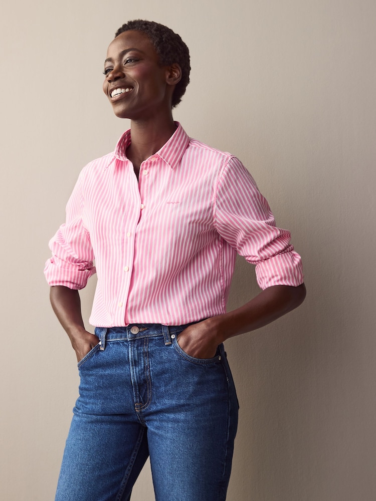 GANT Pink Regular Poplin Striped 100% Cotton Shirt - Image 1 of 5
