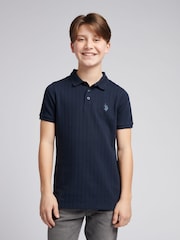 U.S. Polo Assn. Boys Blue 100% Cotton Wide Rib Polo Shirt - Image 1 of 7