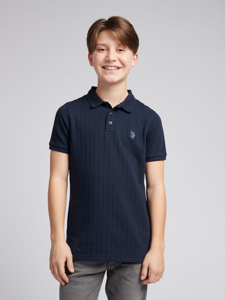 U.S. Polo Assn. Boys Blue 100% Cotton Wide Rib Polo Shirt - Image 1 of 7