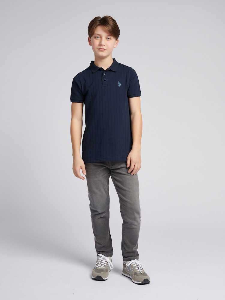 U.S. Polo Assn. Boys Blue 100% Cotton Wide Rib Polo Shirt - Image 2 of 7