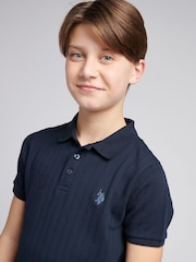 U.S. Polo Assn. Boys Blue 100% Cotton Wide Rib Polo Shirt - Image 4 of 7