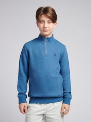 U.S. Polo Assn. Boys Blue Herringbone ¼ Zip Sweatshirt - Image 1 of 9