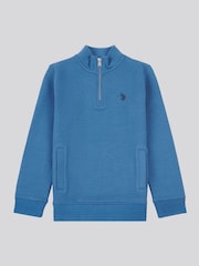U.S. Polo Assn. Boys Blue Herringbone ¼ Zip Sweatshirt - Image 6 of 9