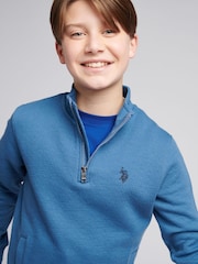 U.S. Polo Assn. Boys Blue Herringbone ¼ Zip Sweatshirt - Image 8 of 9