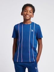 U.S. Polo Assn. Boys Blue 100% Cotton Piped Interlock T-Shirt - Image 1 of 7
