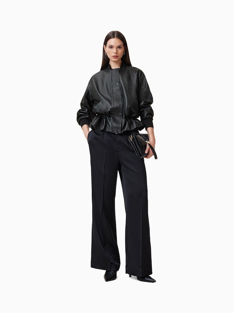 AllSaints Black Sofi Leather Bomber Jacket - Image 1 of 8