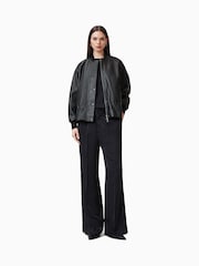 AllSaints Black Sofi Leather Bomber Jacket - Image 6 of 8