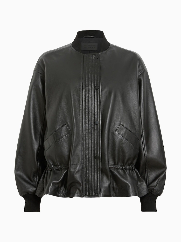 AllSaints Black Sofi Leather Bomber Jacket - Image 8 of 8