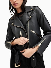 AllSaints Black/Gold Balfern Biker Jacket - Image 2 of 6