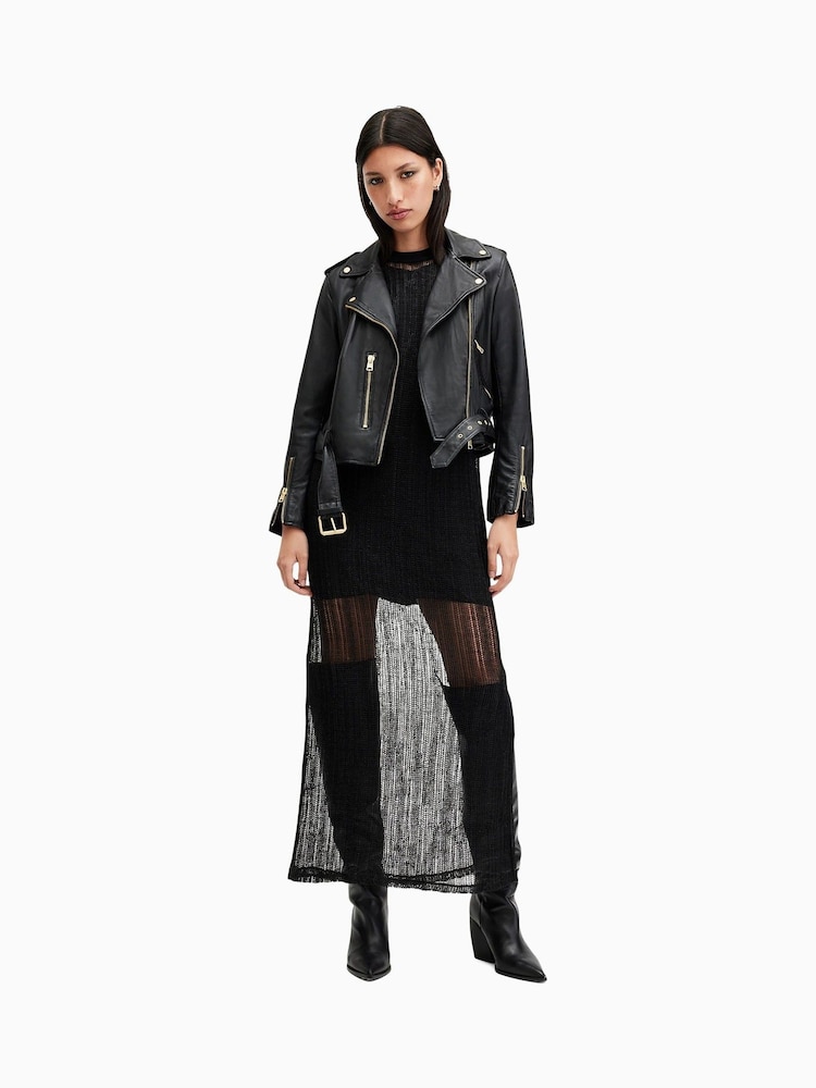 AllSaints Black/Gold Balfern Biker Jacket - Image 3 of 6