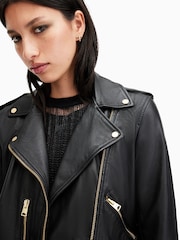 AllSaints Black/Gold Balfern Biker Jacket - Image 4 of 6