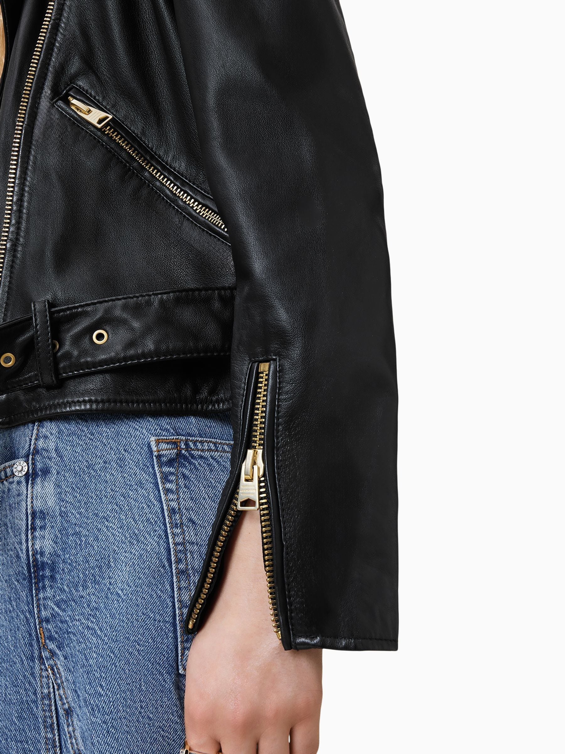 Buy AllSaints Black/Gold Balfern Leather Biker Jacket from Next USA