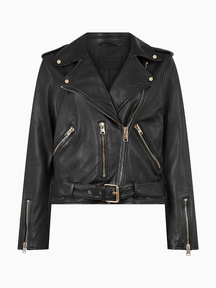 AllSaints Black/Gold Balfern Biker Jacket - Image 6 of 6