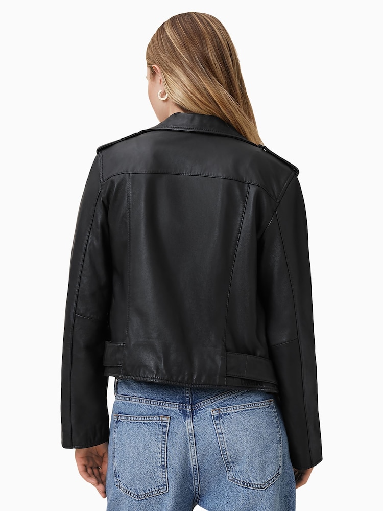 AllSaints Black/Gold Balfern Black/Gold Leather Biker Jacket - Image 7 of 8