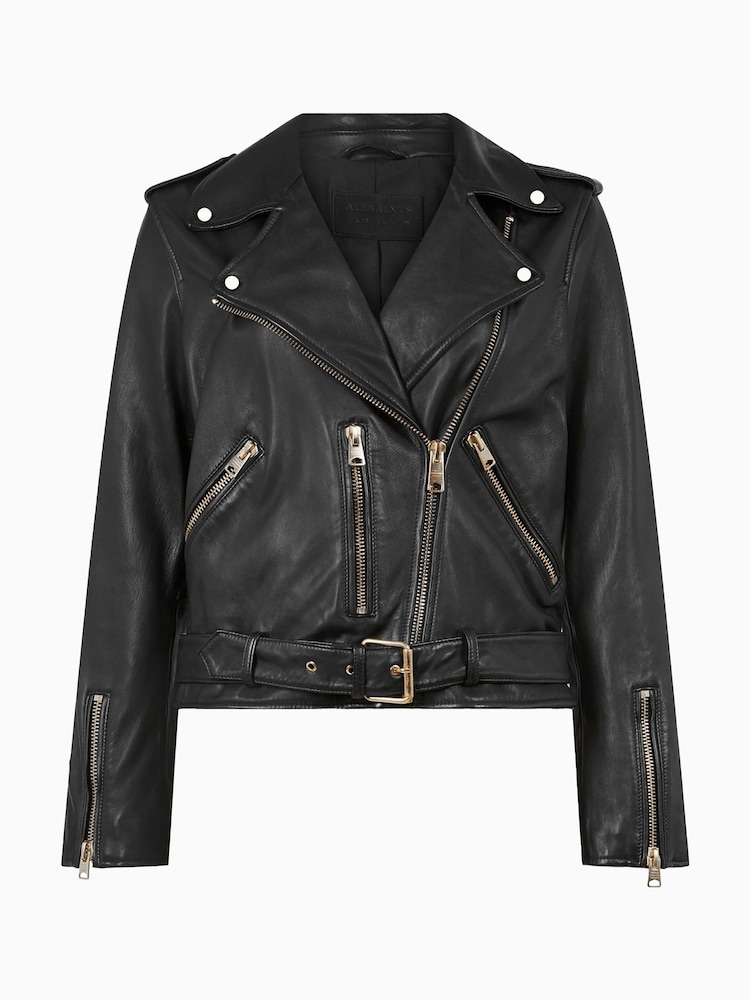 AllSaints Black/Gold Balfern Black/Gold Leather Biker Jacket - Image 8 of 8