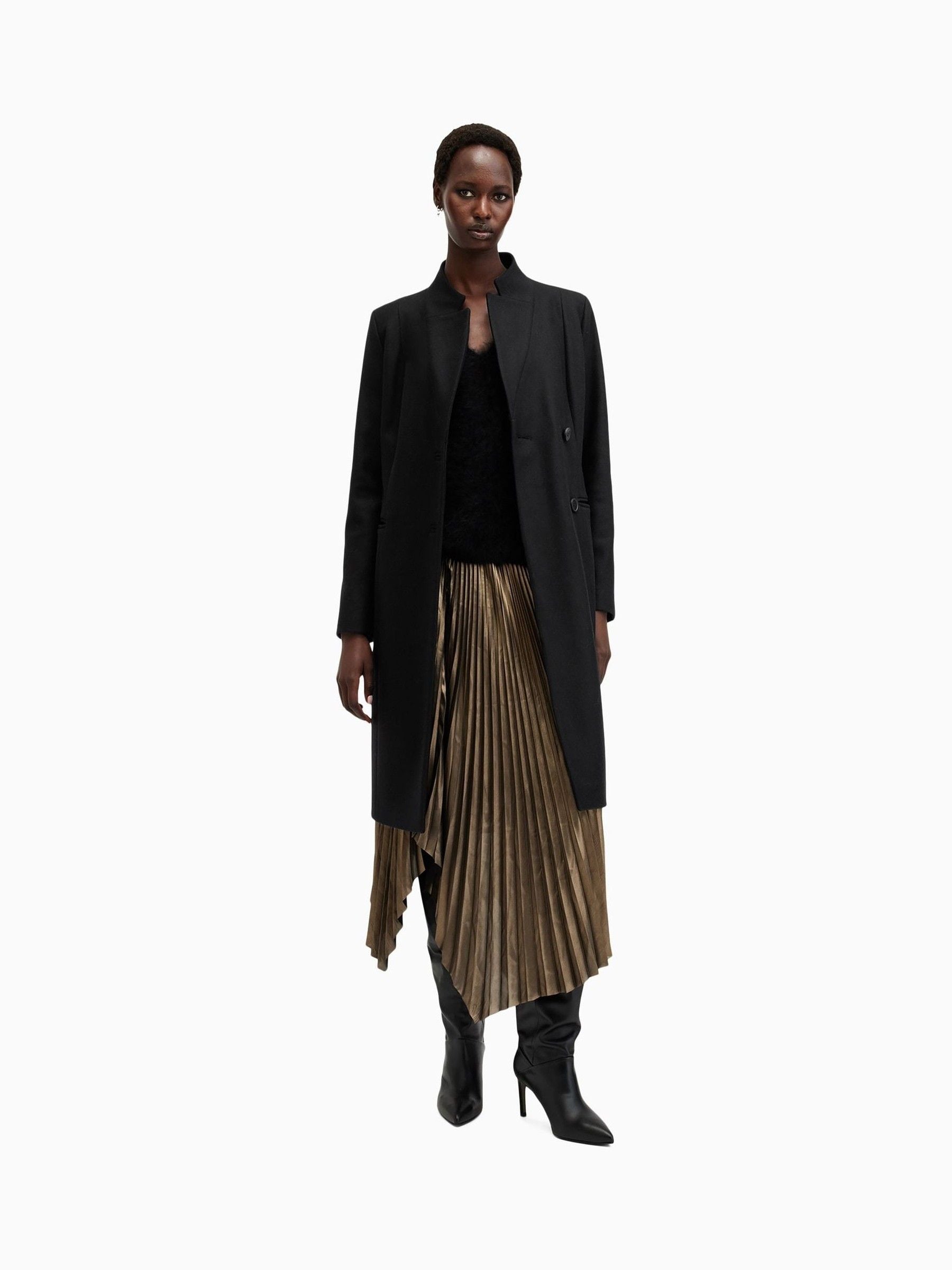 ALLSAINTS ブラック チェスターコート UK 14(女性用) ALLSAINTS（オールセインツ） コート チェスターコート AIRE LONG LINE