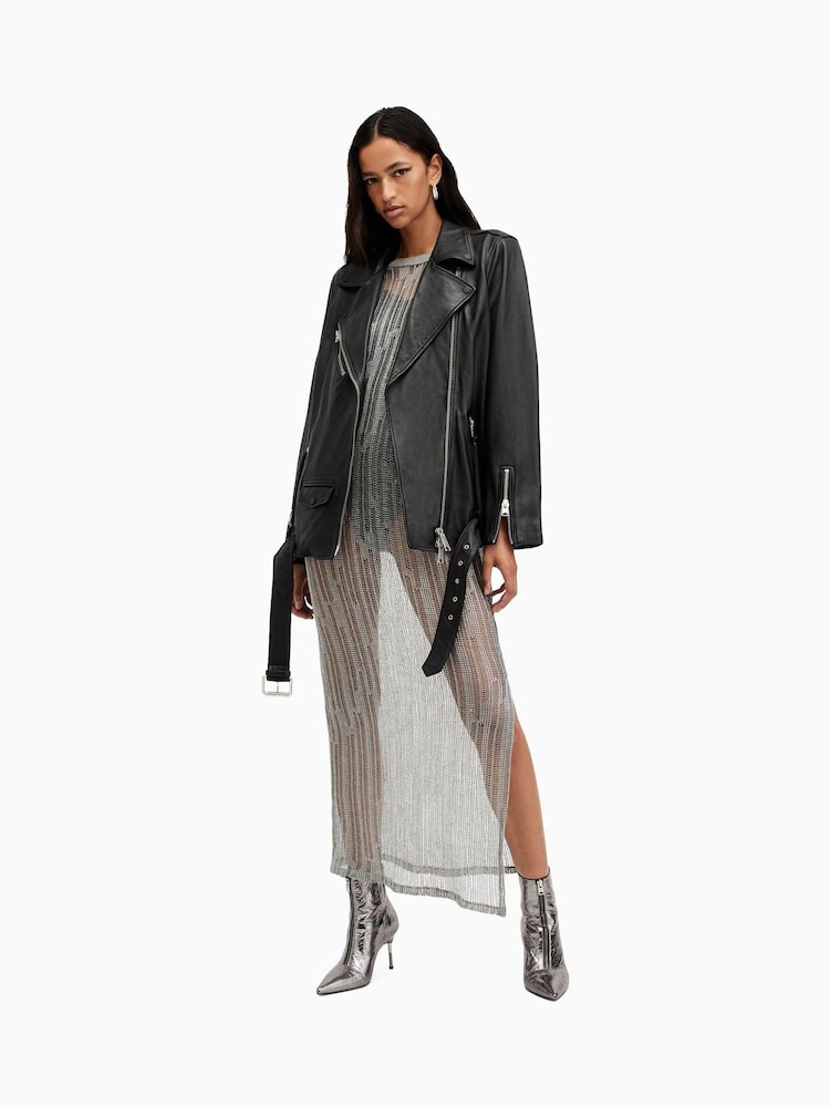 AllSaints Black Billie Biker Jacket - Image 2 of 7