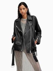AllSaints Black Billie Biker Jacket - Image 3 of 7