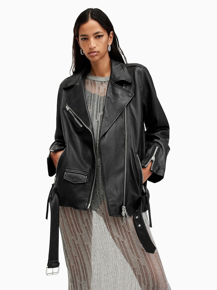 AllSaints Black Billie Biker Jacket - Image 3 of 7