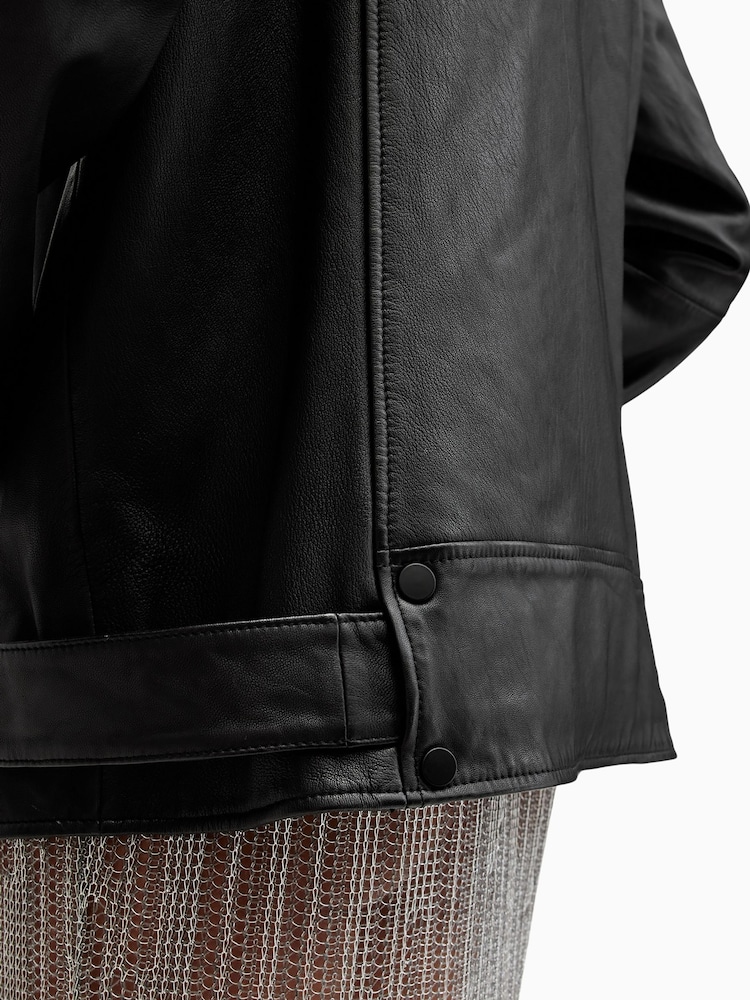 AllSaints Black Billie Biker Jacket - Image 4 of 7