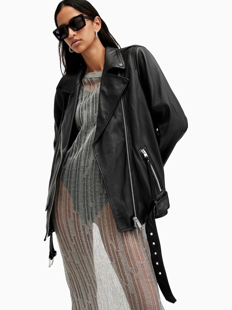 AllSaints Black Billie Biker Jacket - Image 5 of 7