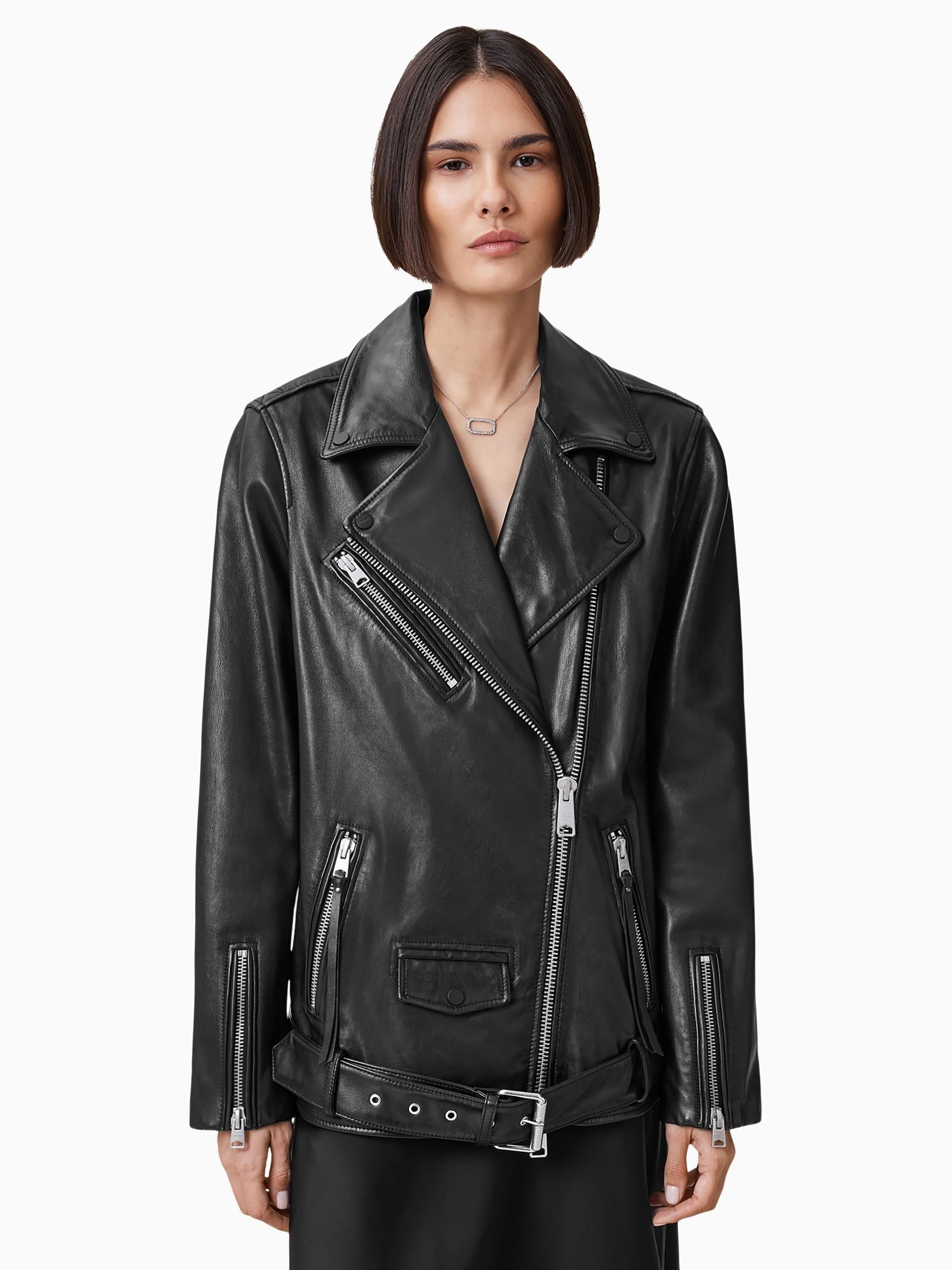 Buy AllSaints Black Billie Black Relaxed Fit Leather Biker Jacket