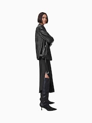 AllSaints Black Billie Black Relaxed Fit Leather Biker Jacket - Image 9 of 11