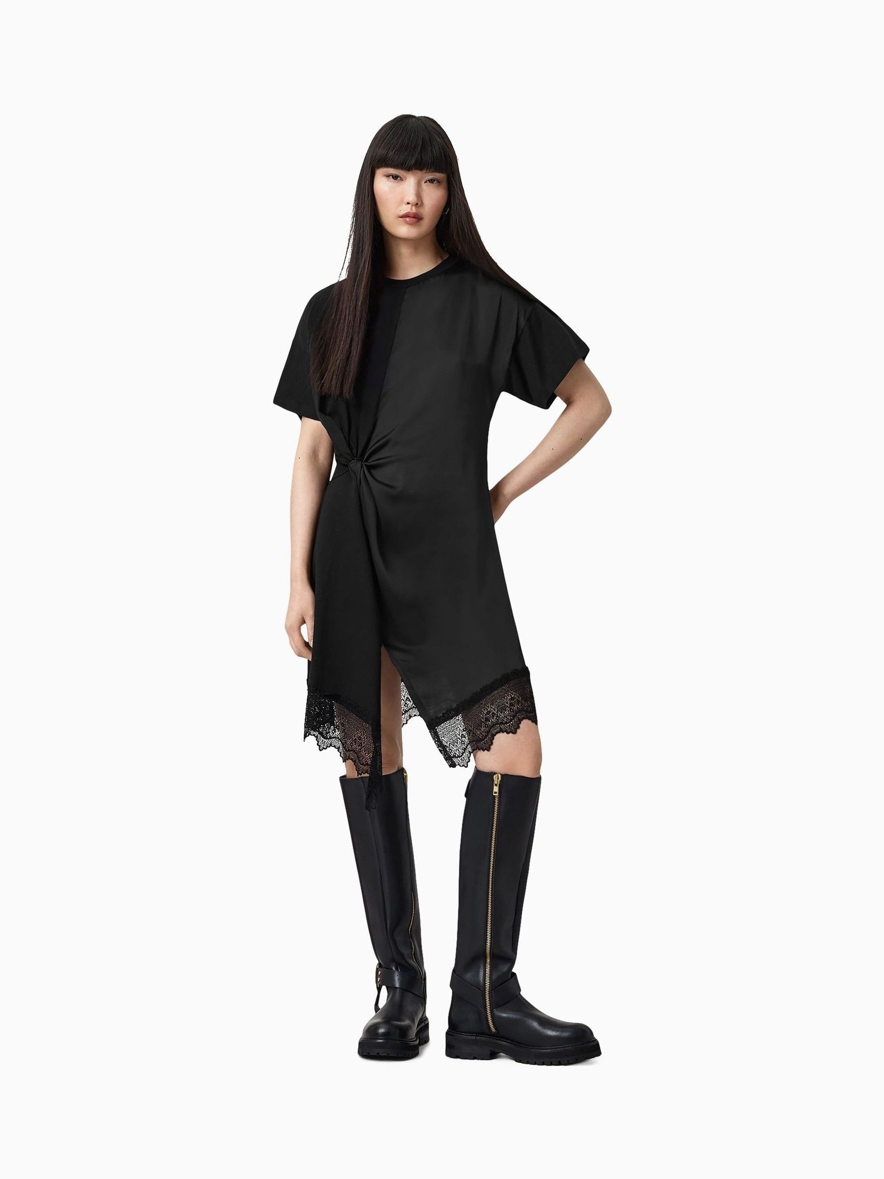 Buy AllSaints Black Lana Lace Trim Mini Dress from Next USA