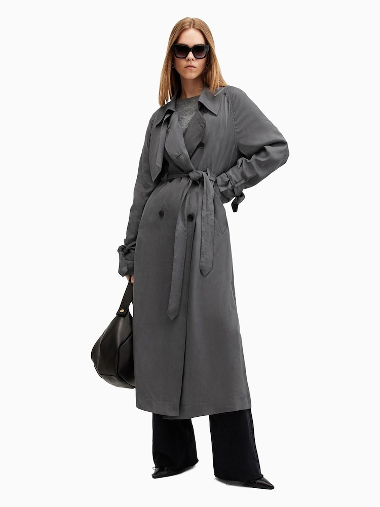 AllSaints Grey Koko Trench Jacket - Image 4 of 8