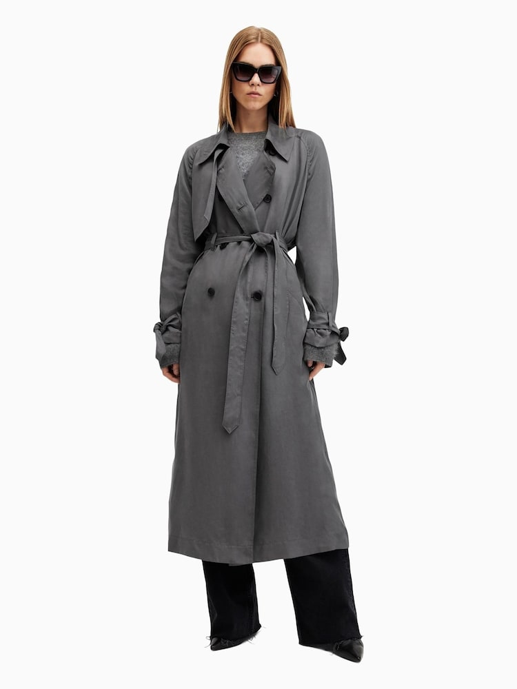 AllSaints Grey Koko Trench Jacket - Image 6 of 8