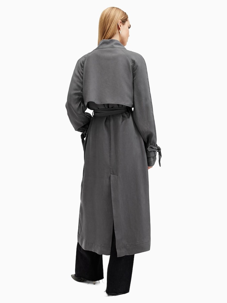 AllSaints Grey Koko Trench Jacket - Image 7 of 8