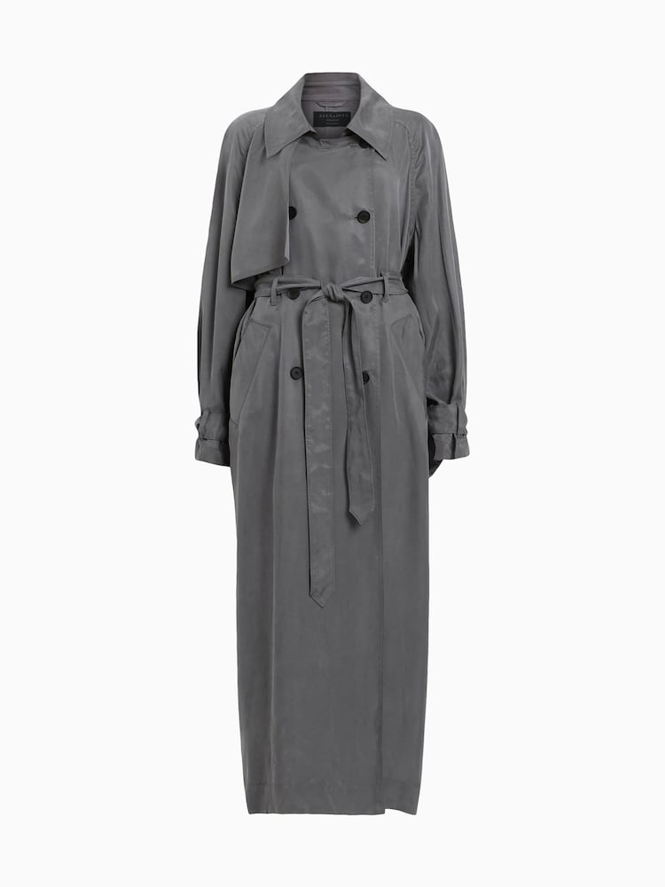 AllSaints Grey Koko Trench Jacket - Image 8 of 8