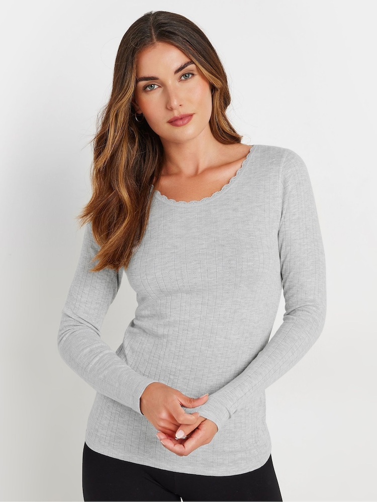 Gris - Long Tall Sally Pointelle Thermal Long Sleeve Top - Imagen 2 de 5 Gris - Long Tall Sally Pointelle Thermal Long Sleeve Top - Imagen 2 de 5