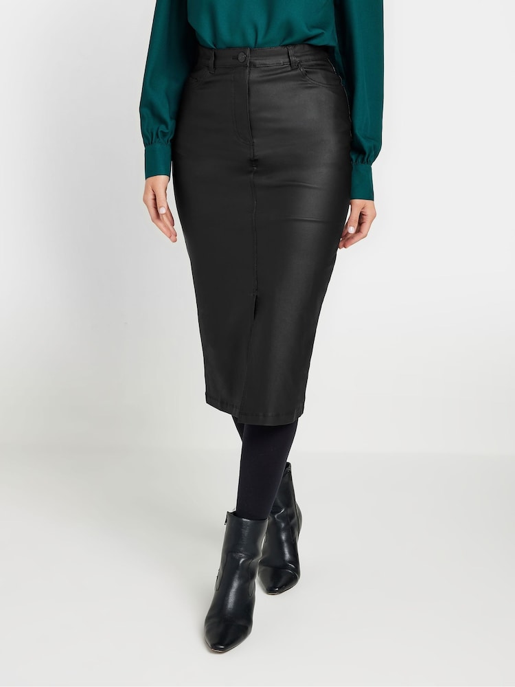 Long Tall Sally Black Coated Midi Skirt - Image 2 of 5