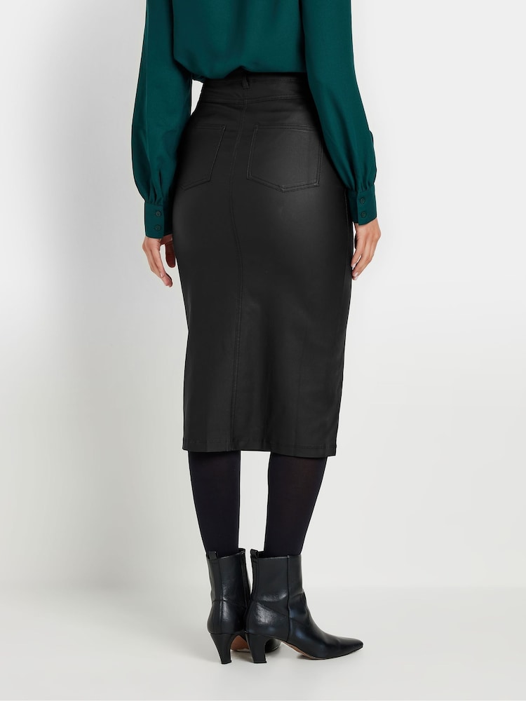 Long Tall Sally Black Coated Midi Skirt - Image 3 of 5