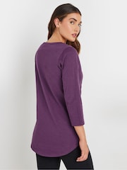 Long Tall Sally Purple 3/4 Sleeve Pintuck Henley 100% Cotton Top - Image 3 of 5