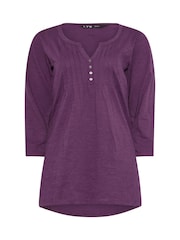 Long Tall Sally Purple 3/4 Sleeve Pintuck Henley 100% Cotton Top - Image 5 of 5