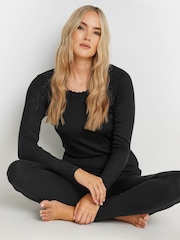 Long Tall Sally Black Pointelle Thermal Long Sleeve Top - Image 1 of 6