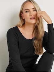 Long Tall Sally Black Pointelle Thermal Long Sleeve Top - Image 2 of 6
