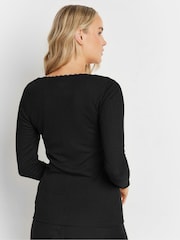 Long Tall Sally Black Pointelle Thermal Long Sleeve Top - Image 3 of 6