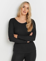 Long Tall Sally Black Pointelle Thermal Long Sleeve Top - Image 4 of 6