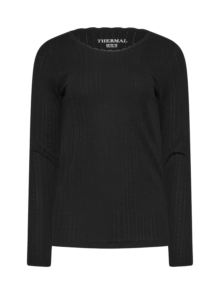 Long Tall Sally Black Pointelle Thermal Long Sleeve Top - Image 6 of 6