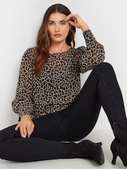 Long Tall Sally Natural Leopard Print Scoop Neck Blouse - Image 1 of 5